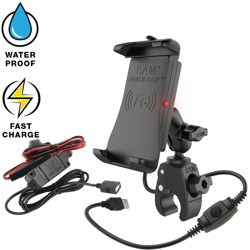 RAM-B-400-A-UN14W-V7M Quick-Grip induktive Motorrad-Halterung mit Tough-Claw & Ladegerät 1