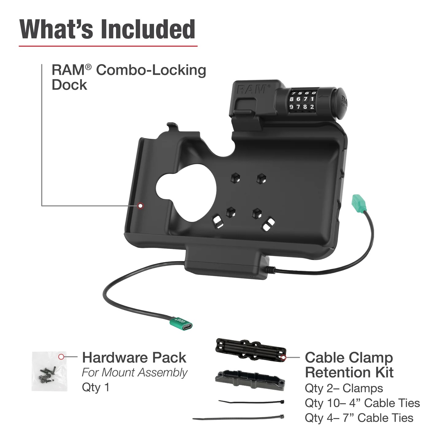 RAM-HOL-SAM58CPCL-1AU EZ-Roll'r™ USB-C Ladedock für Samsung Tab Active5 & 3 -Data USB-A, Zahlenschloss 5