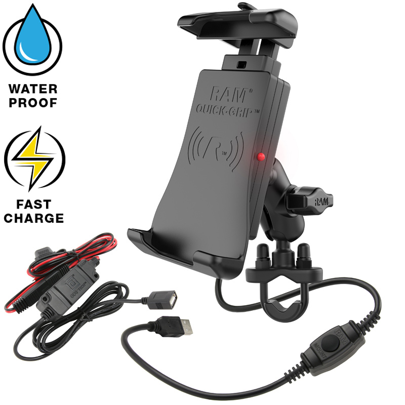 RAM-B-149Z-A-UN14W-V7M Quick-Grip induktive Motorrad-Halterung mit Bügelschelle 0.5-1.5" 2