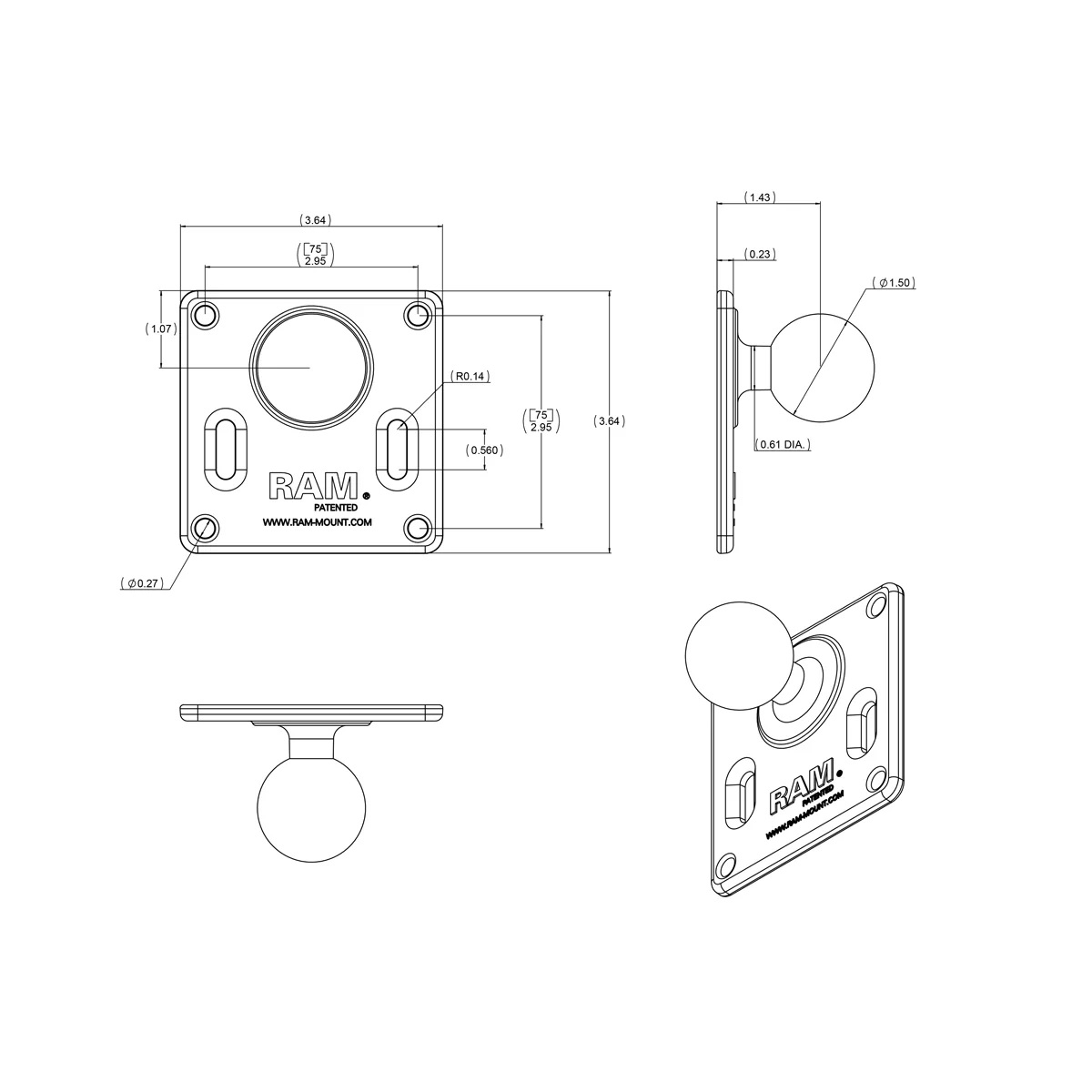 RAM-101U-2461 Doppel-Kugelhalterung mit VESA Platte 75x75 u. Roundbase aus Aluminium 5 RAM-101U-2461 Doppel-Kugelhalterung mit VESA Platte 75x75 u. Roundbase aus Aluminium 5