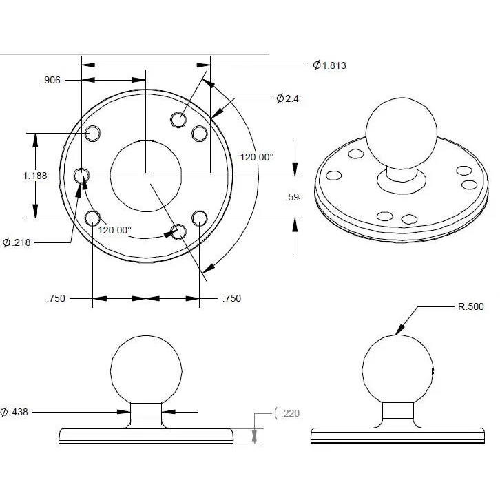 RAM-B-138-UN8U X-Grip Universalhalterung-Set 7-8" Tablets - Round Base, B-Socket-Arm medium 10